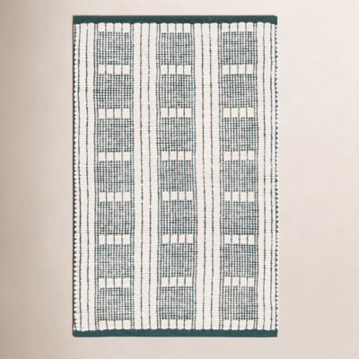 Terrace Green Ivory Flatweave Geometric Wool Rug