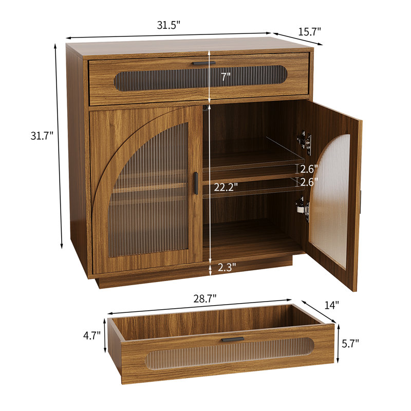 Sideboard Buffet Cabinet With Drawers,31.5'' Modern Kitchen Storage Cabinet With Adjustable Shelves And Acrylic Doors,suitable For Kitchen And Dining Room