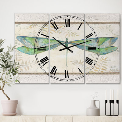 Horloge murale 3 panneaux Summer Dragonfly