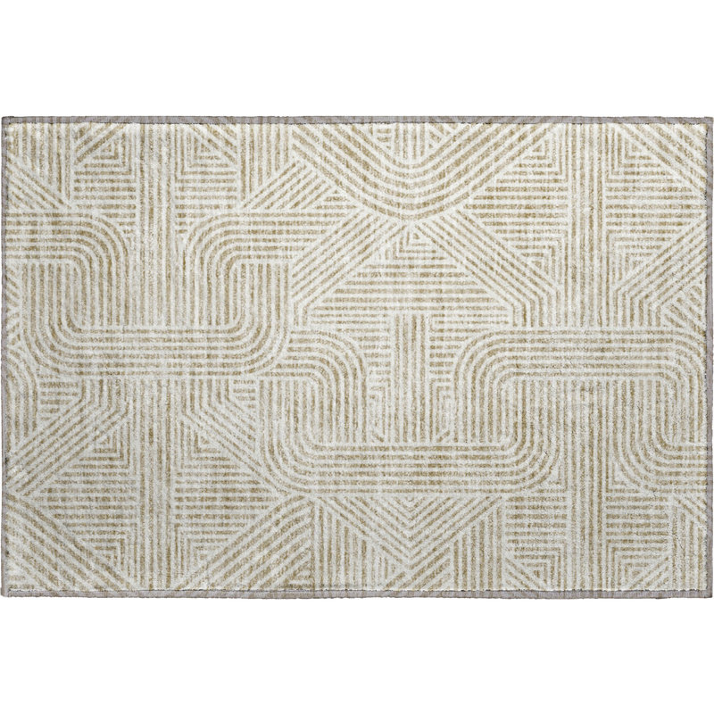 Premium Machine Washable Prisco Beige Rug, Rectangle 1'8" x 2'6"