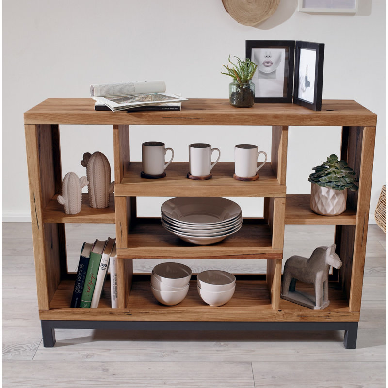 Villanders 90 cm H x 120 cm W Solid Wood Geometric Bookcase, Tobacco brown