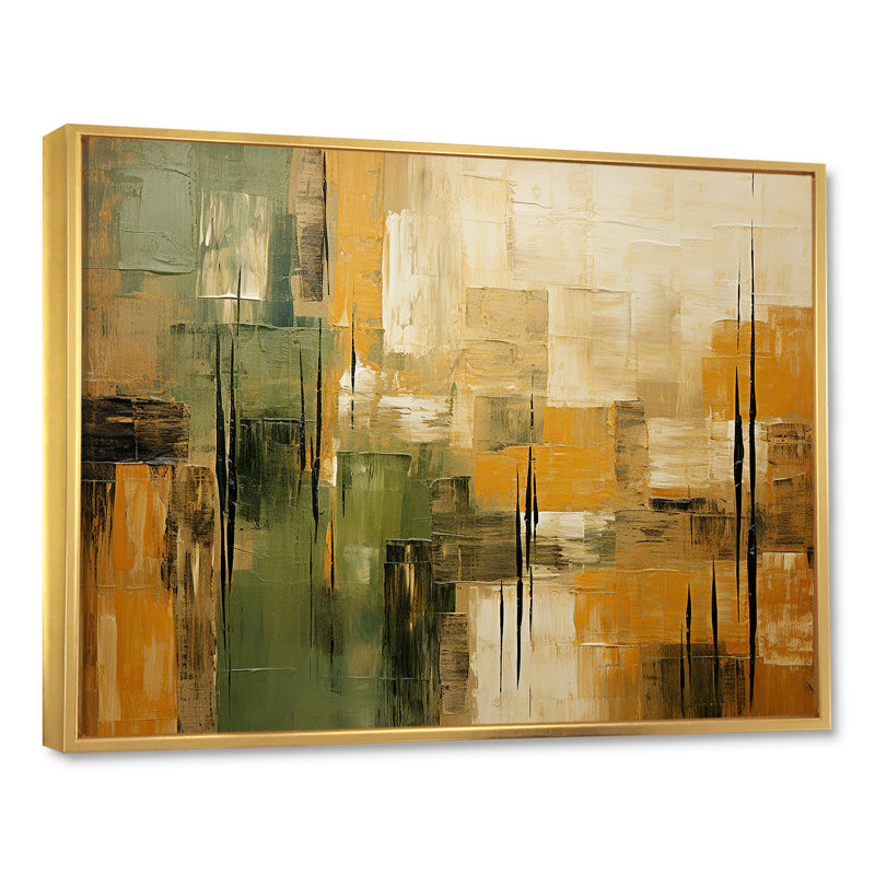 "Green beige Wild Essence Collage I - Tachisme", art mural sur toile, H 30 po x l 40 po, Reproduction avec cadre flottant