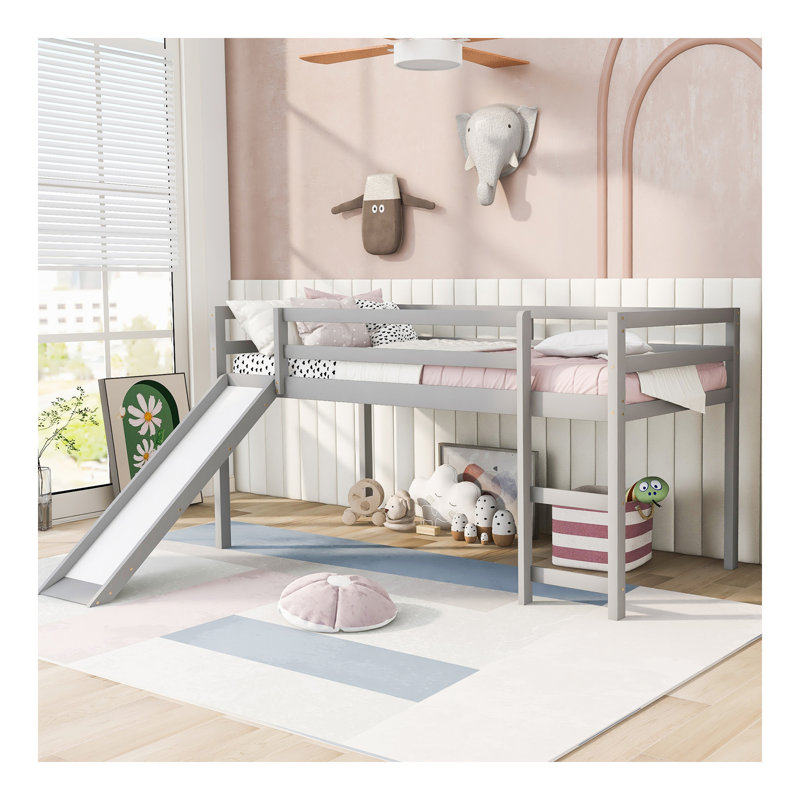 Lit mezzanine avec glissade, conception multifonctionnelle, simple (gris)