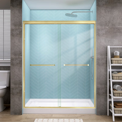 Naturer 56" - 60'' W X 72'' H Double Sliding Shower Door Semi-frameless Bypass Walk-in Bathroom Door with Clear Tempered Glass in Brushed Gold