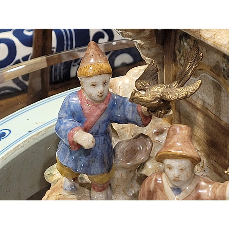 Porcelain House Figurine With Bronze Accents