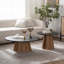 Table basse ronde avec placage à motif d'écorce véritable - Piédestal robuste