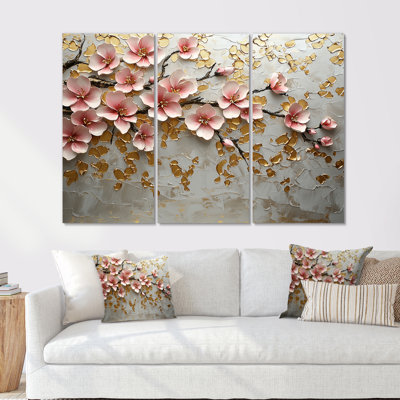 «White Gold Cherry Blossom Blooms II», ensemble de reproductions d'art mural cerisier en fleurs