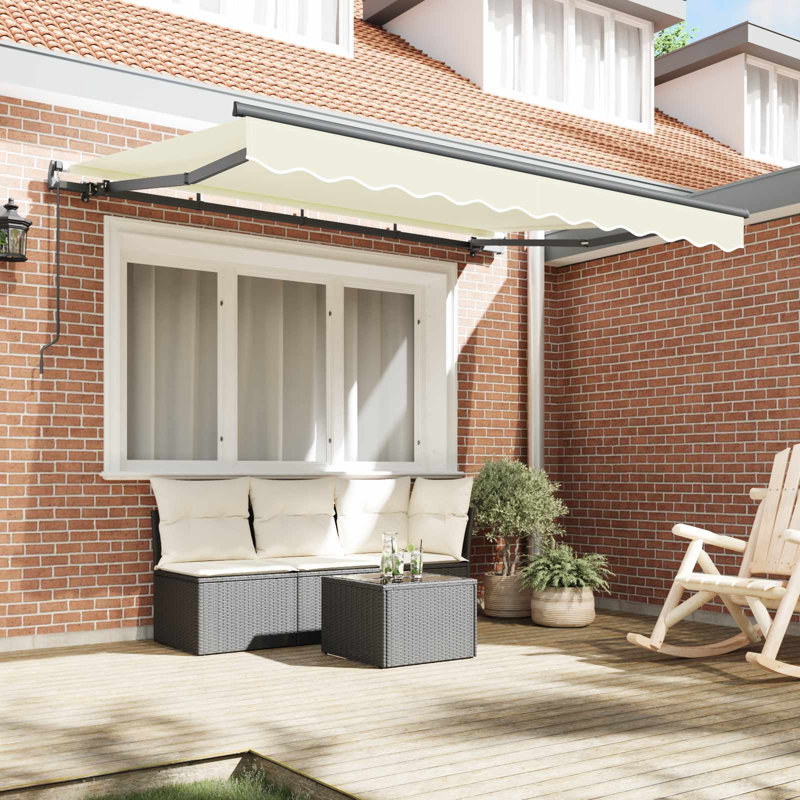 VidaXL 200cm D Fabric Cover Retractable Patio Awning, Cream/Black, 165cm H x 300cm W x 200cm D