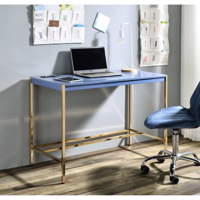 Bureau avec charge, couleurs bleu marine et or, base en métal ultrabrillante de 70 lb et capacité de charge dorée