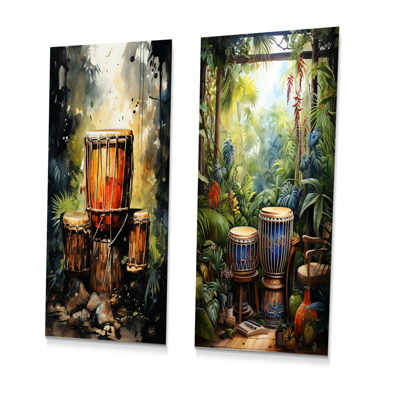 Percussion Drum Tamtam In Jungle I - Ensemble de salon 2 pièces, H 28 po x l 24 po
