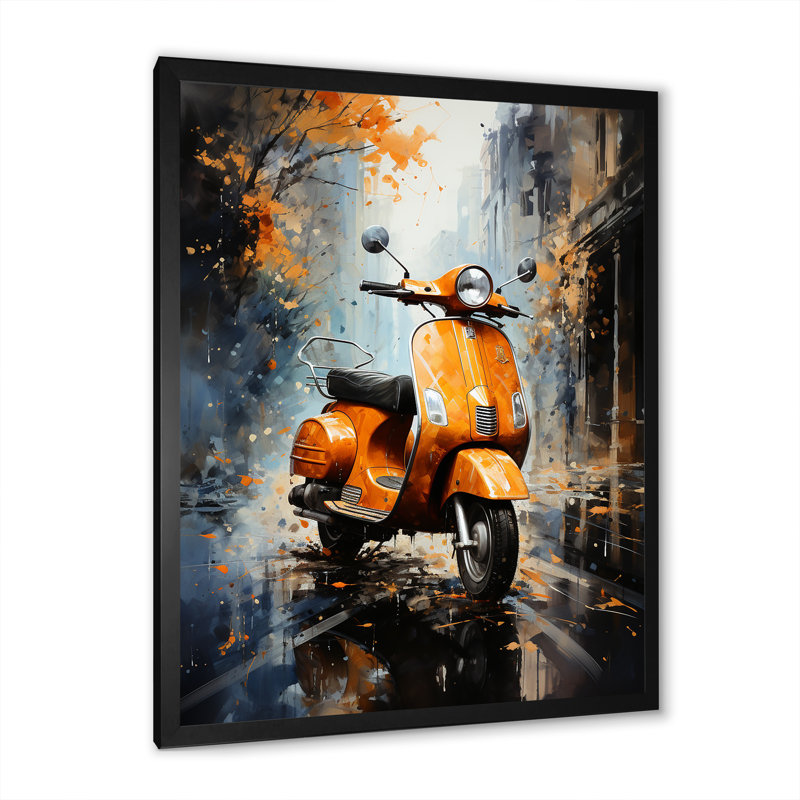 «Orange Urban Scooter Vibes» sur toile, Cadre simple noir, H 20 po x l 12 po x P 1 po
