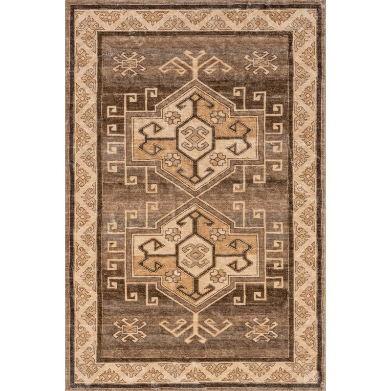 Peony Traditional Medallion Machine Washable Area Rug, Rectangle 8' x 10'