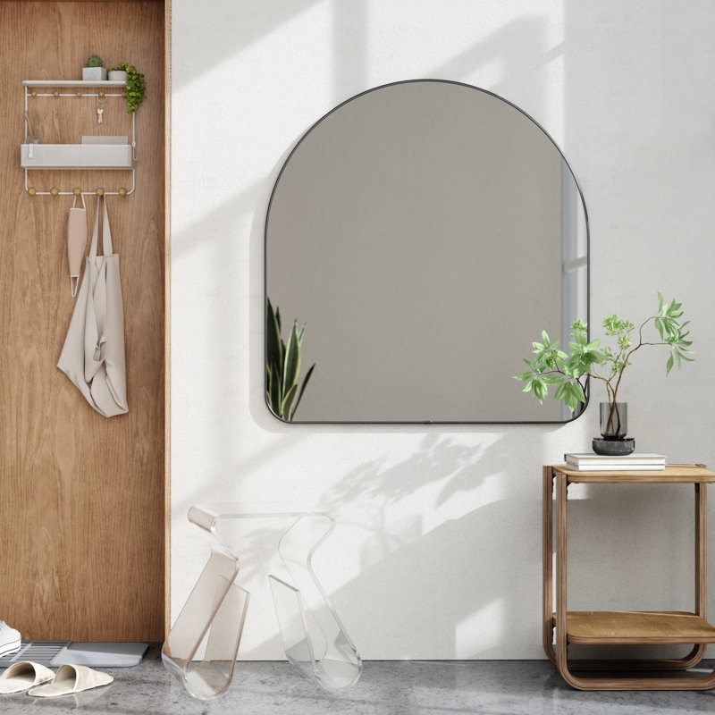 Hubba Arched Wall Mirror with Metallic Frame for Bathroom, Entryway, Living Room, Black