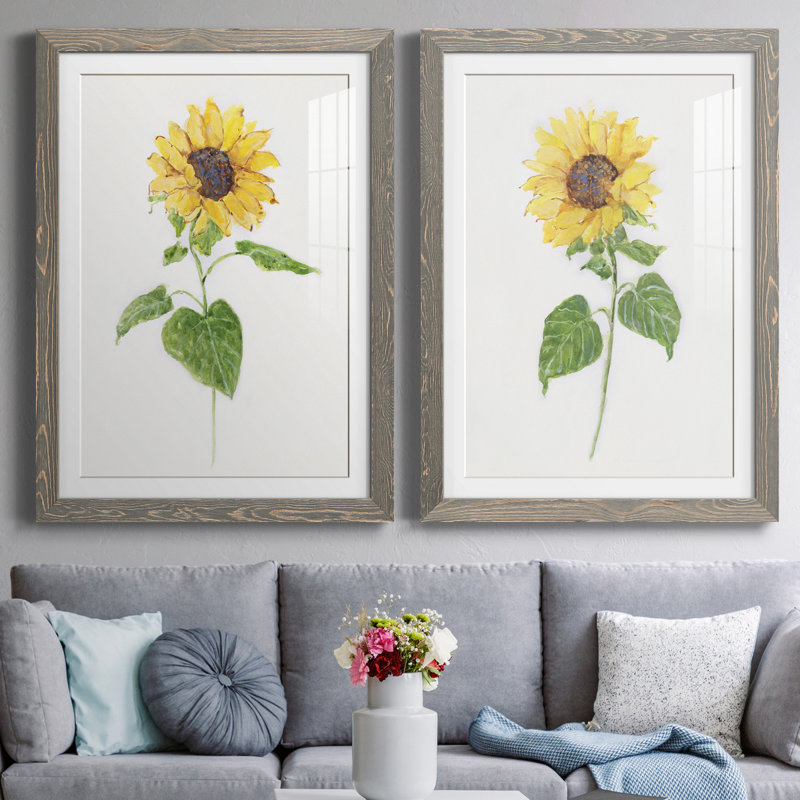 Tournesol I - ensemble de 2 reproductions d'art, Cadre en papier gris, Blanc, H 31,5 po x l 47 po x P 1,5 po