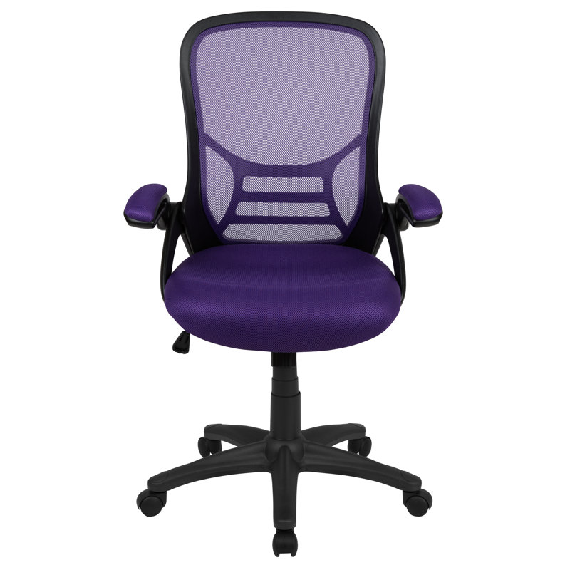 High Back Mesh Ergonomic Swivel Office Chair with Flip-up Arms, Purple