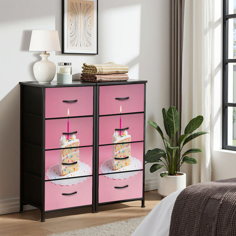 Commode pour commode de chambre à coucher pour garde-robe d'anniversaire à découper rose Commode et commode en tissu rose