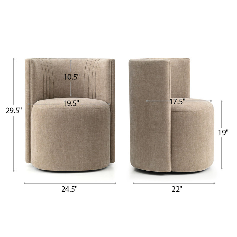 Modern Barrel Back Upholstered Dining Chairs with Hidden Casters, Tan