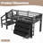 Low Loft Bed with Multi-Storage Spaces, Including Fabric Drawers, Fabric Shelves, Storage Stairs, and Integrated Lights-823143296