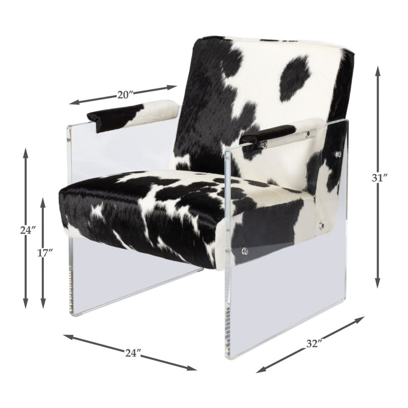 Fauteuil en cuir fleur 24 po Vernie, Cuir véritable noir / blanc