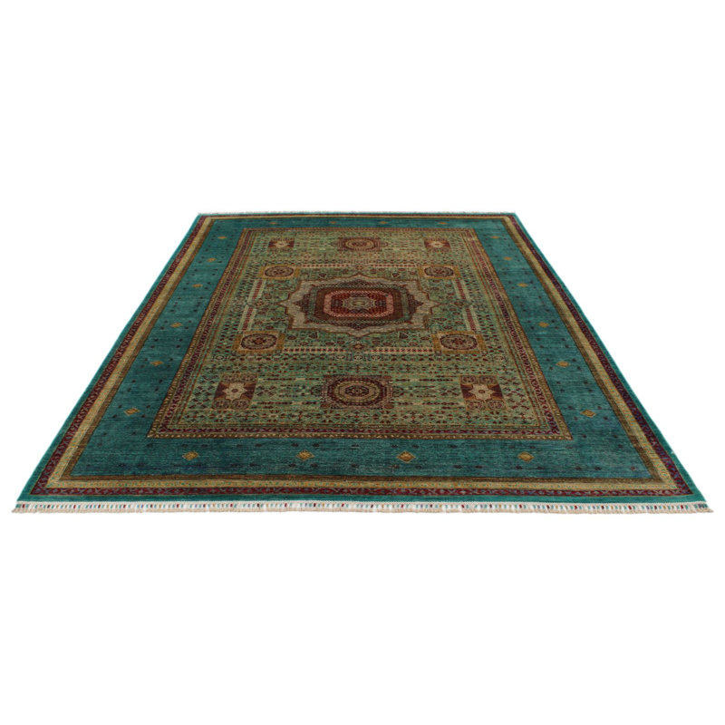 Tapis tribal turc vert et bleu 7 x 10