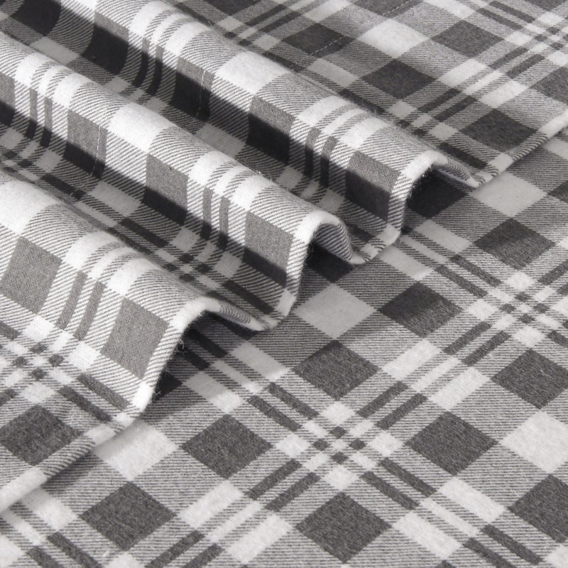 Colyt 100% Cotton Flannel Sheet Set, King Sheet Case Pack+Fitted Sheet + 2 Pillowcase, Grey Plaid