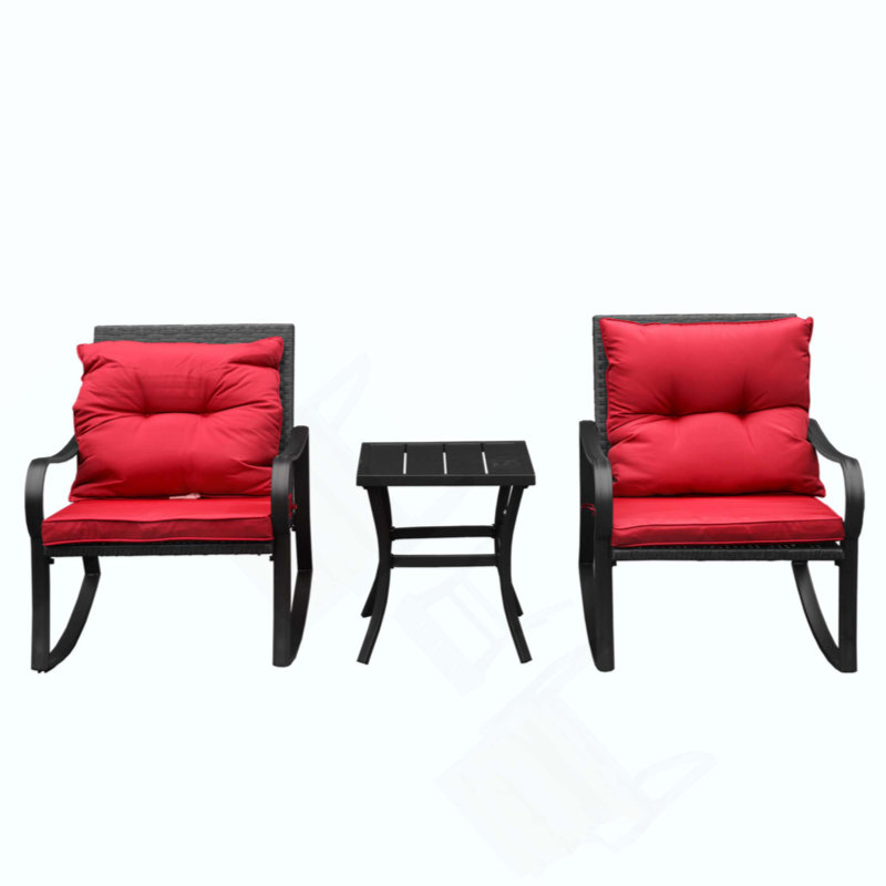 Metal 2 - Person Outdoor Patio Rocking Seating Group With Cushions, Red