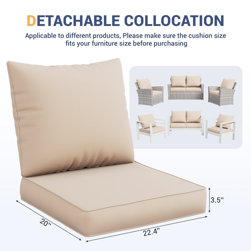 Outdoor Replacement Cushion Set Seat/Back Cushion(SOFA NOT INCLUDED), Beige
