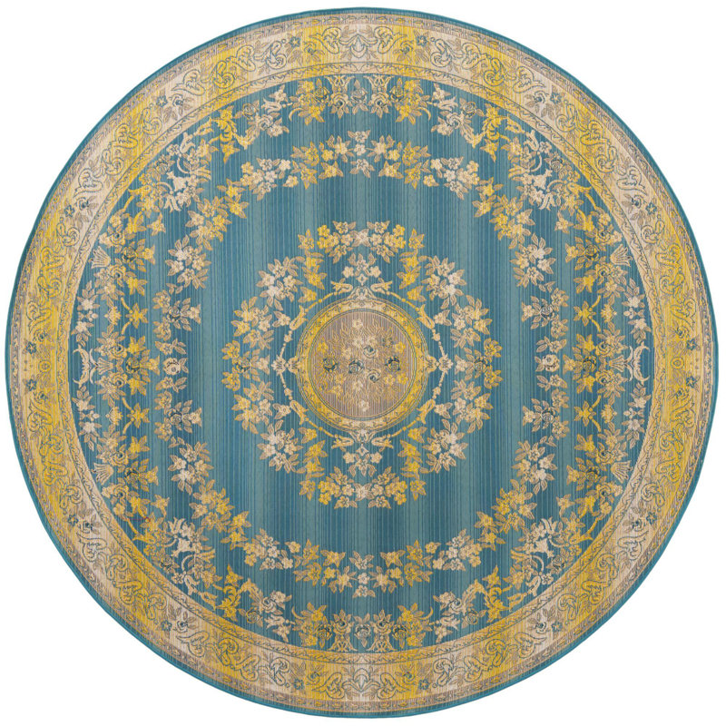 Blue Cahuita Indoor/Outdoor Traditional Rug, Round 7'10"