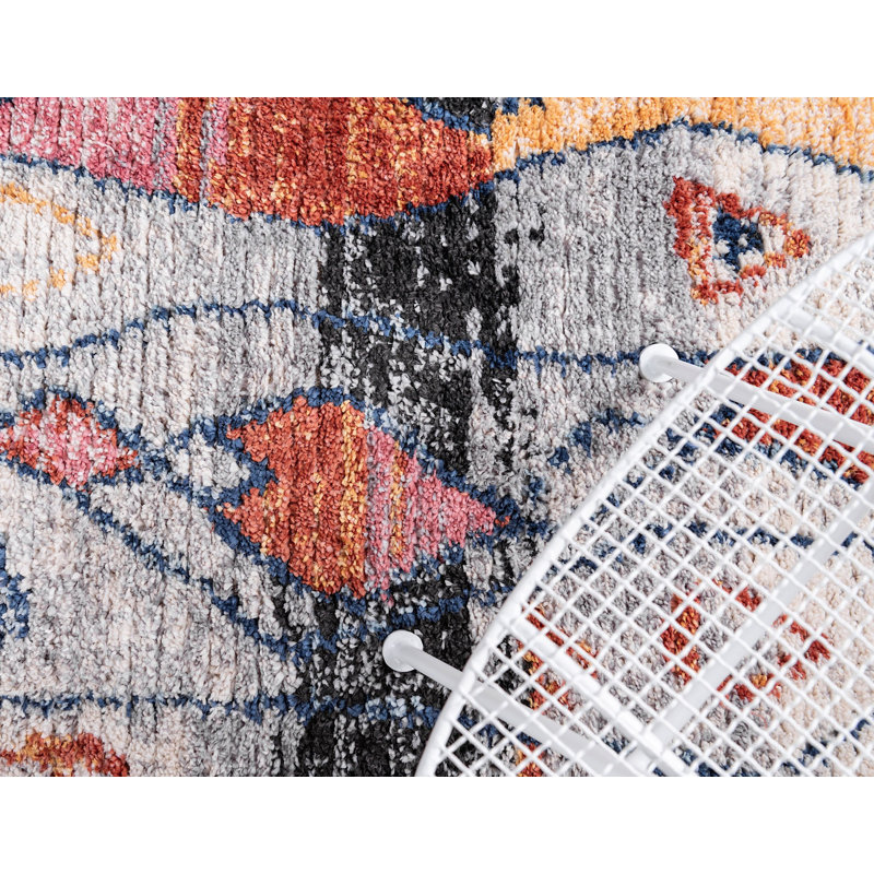 Victorville Abstract Ash Multi Area Rug, Round 4'