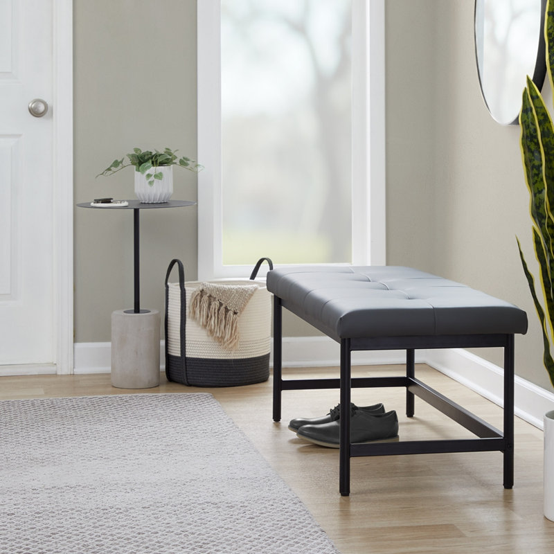 Banc en métal noir et similicuir gris, Gris