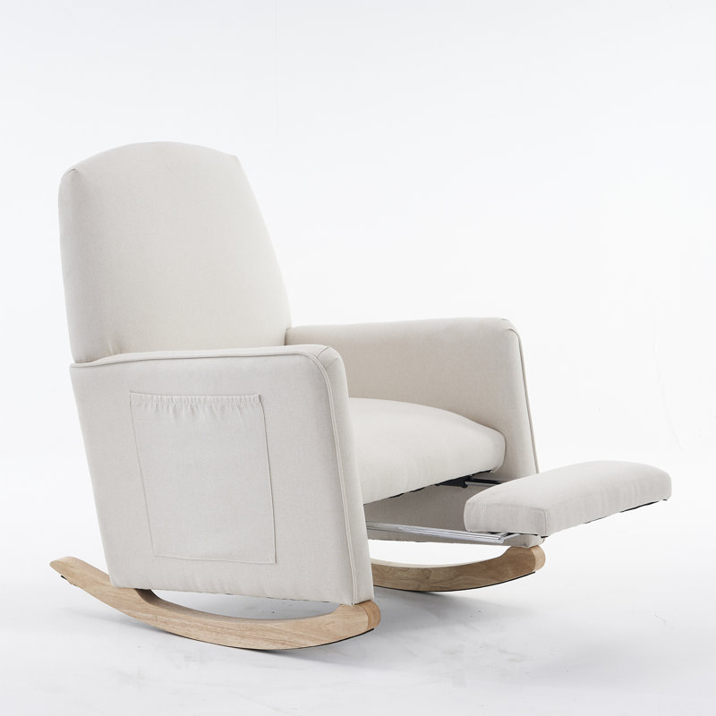 Chaise berçante en tissu avec repose-pieds Teddy, Beige