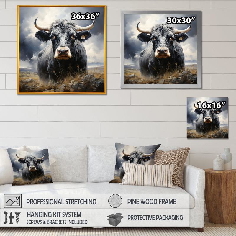 Vache broutant les prés - Art mural animal de vache, Toile tendue, H 36 po x l 36 po x P 1,5 po