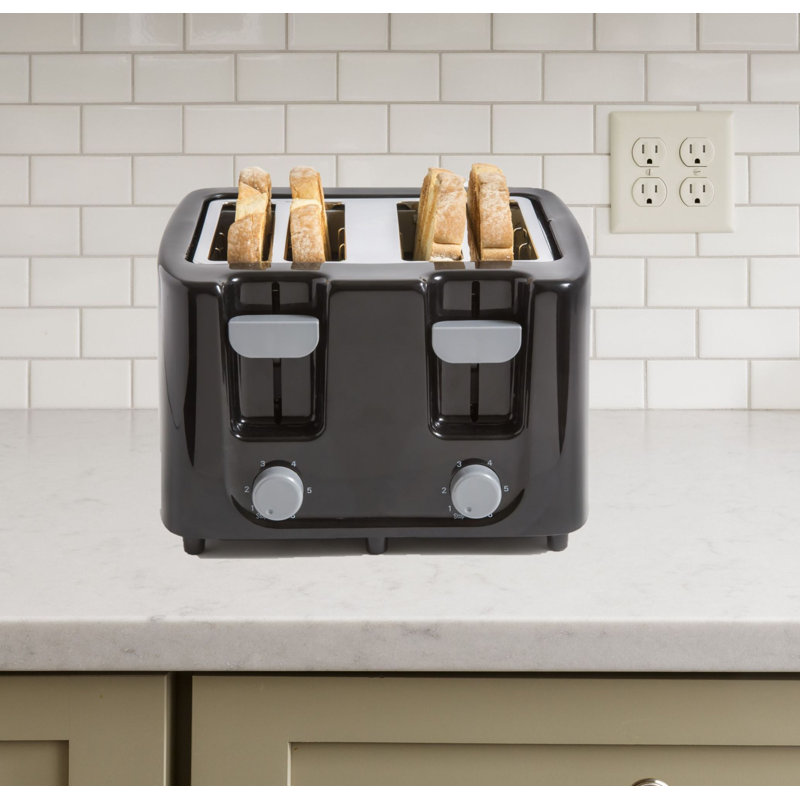 Black Stainless Steel 4-Slice Digital Toaster with Wide Slots
