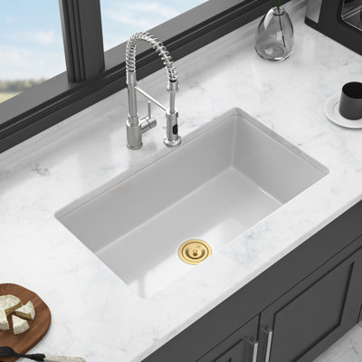 Lavabo à simple cuve 32 po, blanc, double installation, lavabo rectangulaire profond, finition ultrabrillante pour une brillance durable 32 po x 19 po x 10 po, encastré, facile à entretenir