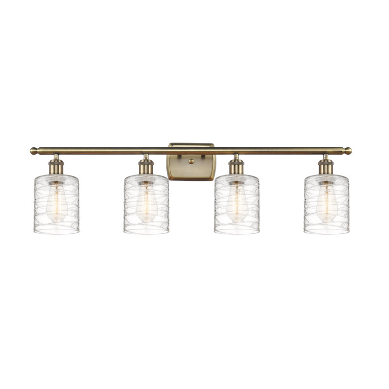 Éclairage de salle de bain à intensité variable 4 lumières Leilani, Ampoule incandescente rétro de 60 watts, Laiton antique