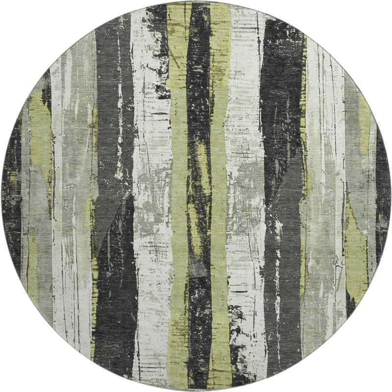 Premium Machine Washable Mayfield AMF1872 Stripes Rug, Round 8'