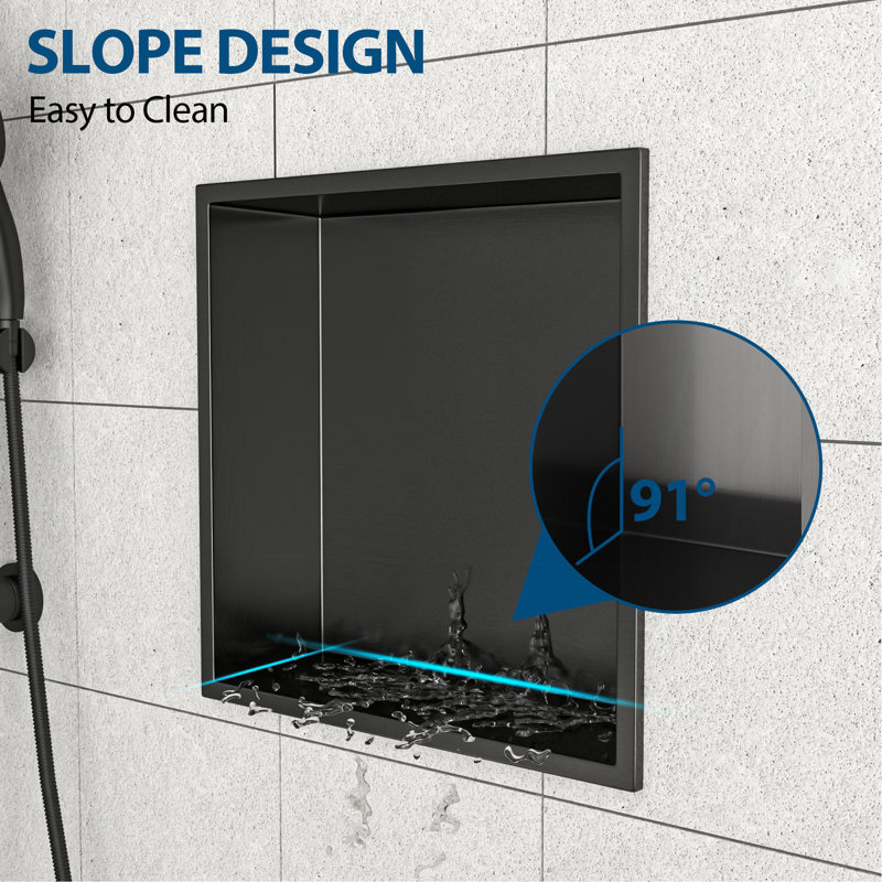 Stainless Steel Shower Niche, Gunmetal Black, Gunmetal Black, 15" H x 13" W x 3.94" D