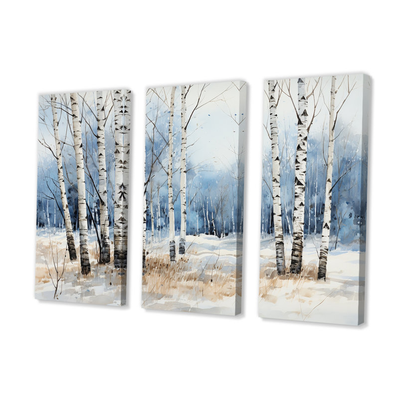 «White and Blue Birch Wood In Winter - Tree Birch», ensemble de reproduction d'art mural, H 28 po x l 36 po x P 1 po