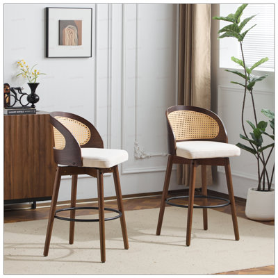 Tabouret de bar d'intérieur en bois Como, finition noyer avec siège rembourré, parfait pour les intérieurs modernes