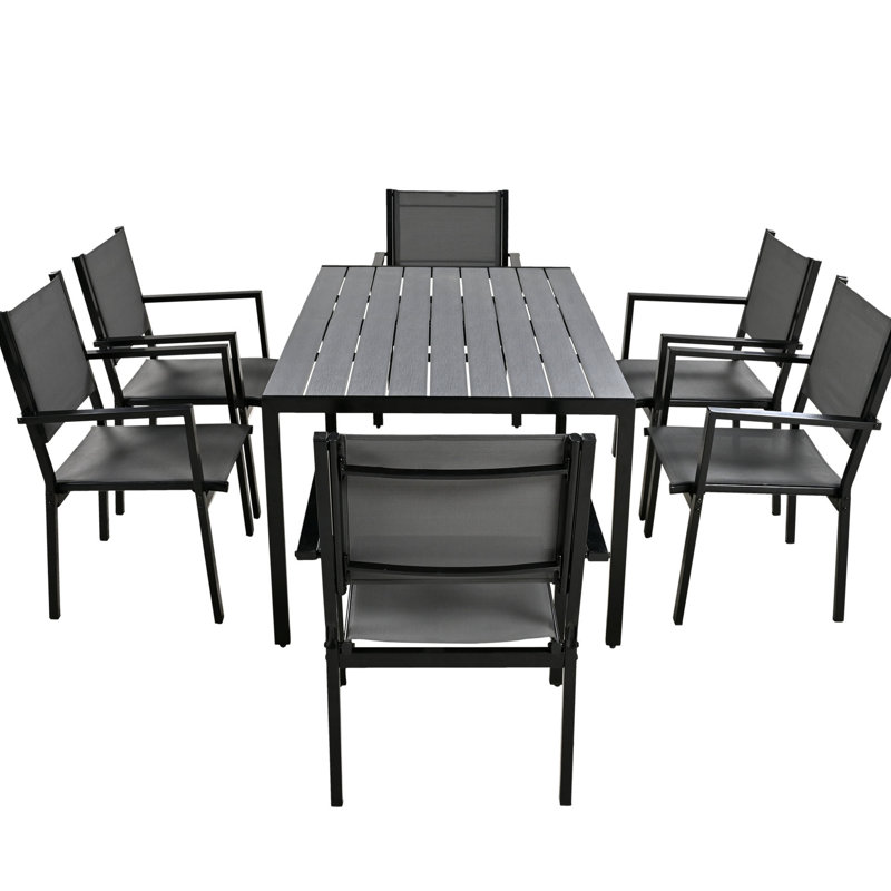 Steel Gray Outdoor Table And Chair - , Fashionable, For Patio, Balcony, Backyard, 6 U-Style Furniture Seating 6, Gray