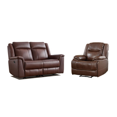2-Piece Genuine Leather Manual Reclining Living Room Set