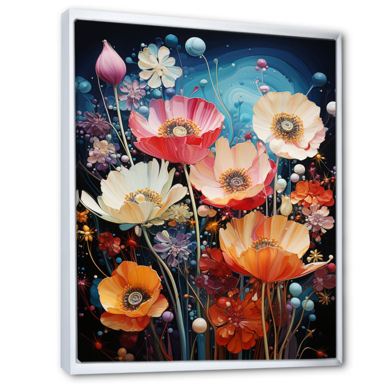 Fleurs sauvages en fleurs sur toile, H 32 po x l 16 po x P 1 po, Cadre flottant blanc