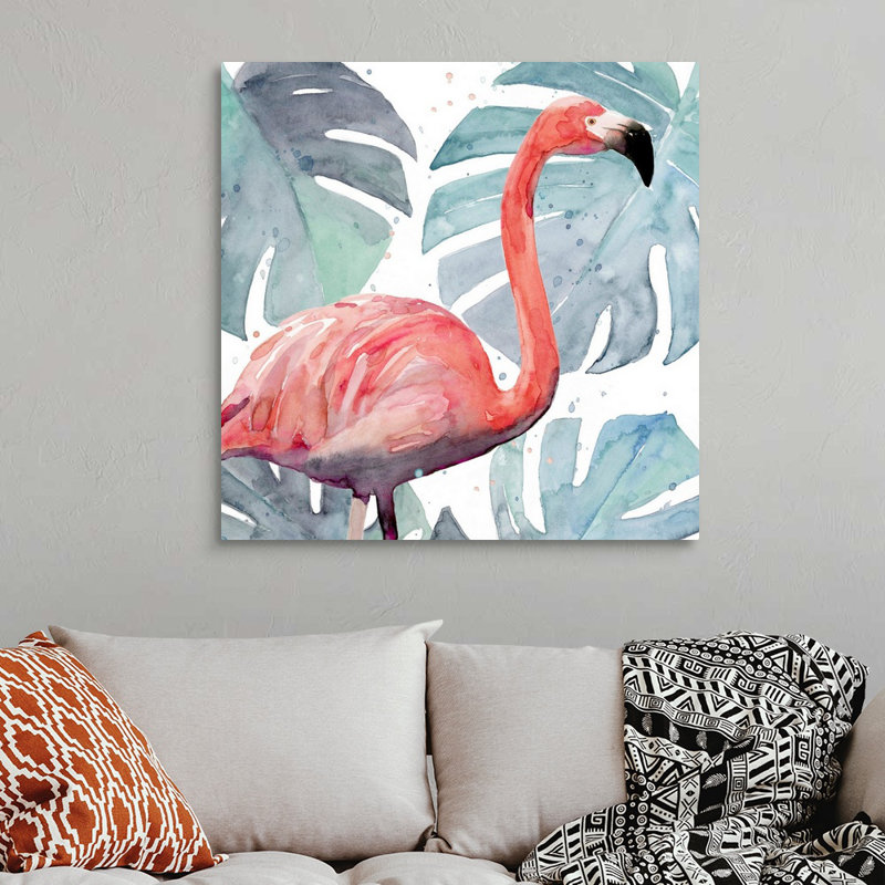 «Flamingo Splash I», art mural sur toile, Toile tendue, H 36 po x l 36 po