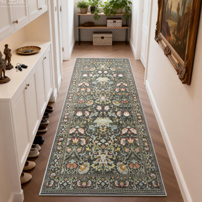 Tapis de couloir lavable: tapis de cuisine rétro avec envers antidérapant, tapis à faible épaisseur et résistant à l'eau pour le salon, tapis de sol doux pour la salle à manger, salle de bain