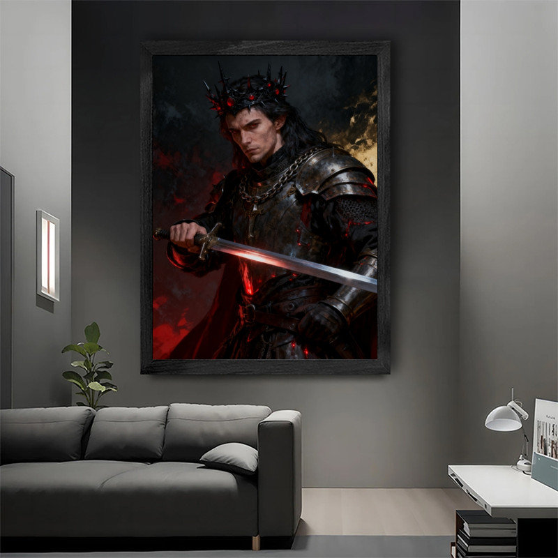 Art encadré noir, fantaisie chevalier vampire foncé, impression cadre médiéval gothique dramatique, H 11 po x l 9 po