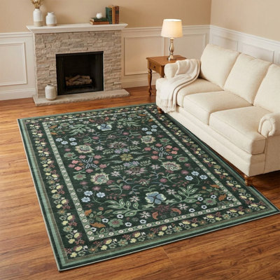 Tapis d'intérieur bohème vintage à motifs floraux, lavable, doux et résistant aux taches, facile à nettoyer, avec envers en caoutchouc antidérapant, à poils courts, idéal pour le salon, la chambre et l'entrée.
