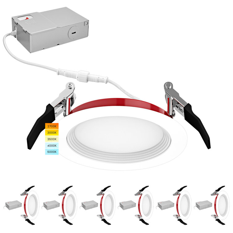Luxrite 4" Ultra Slim Selectable CCT New Construction IC LED Canless Recessed Lighting Kit