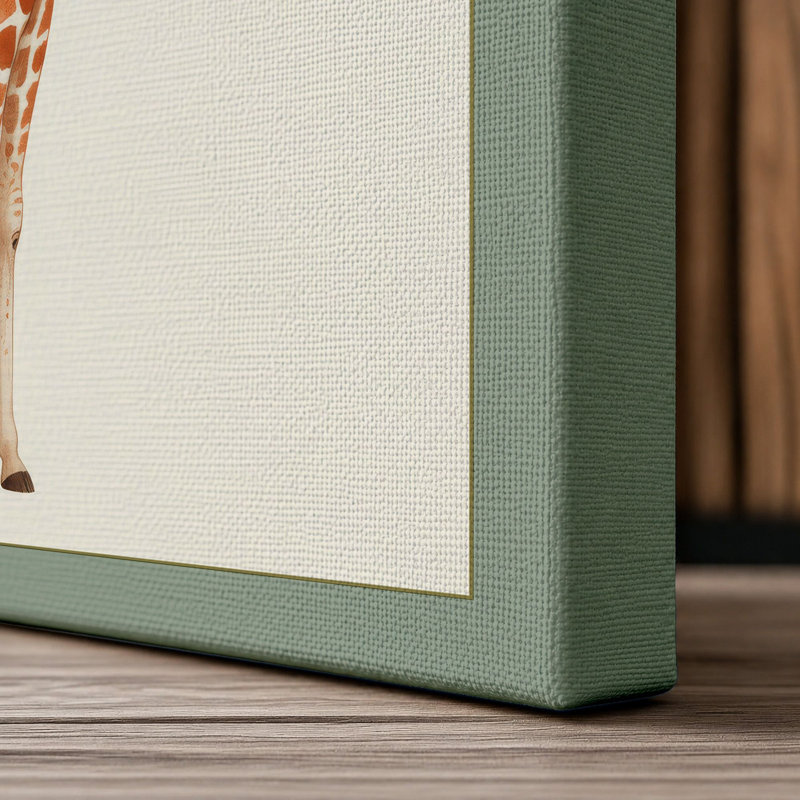 Giraffe Reaching High Boho - Wrapped Canvas, 18x12 - 45.7 x 30.5 cm, Sage Border