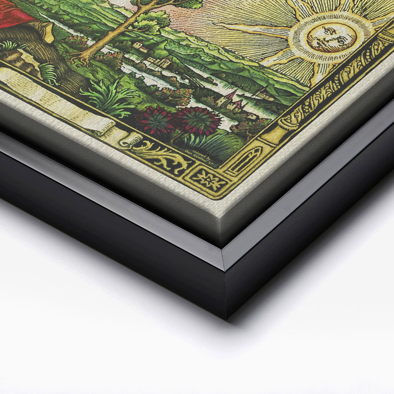 Flammarion gravant une carte de la terre, Cadre noir, Canevas, H 16 po x l 20 po