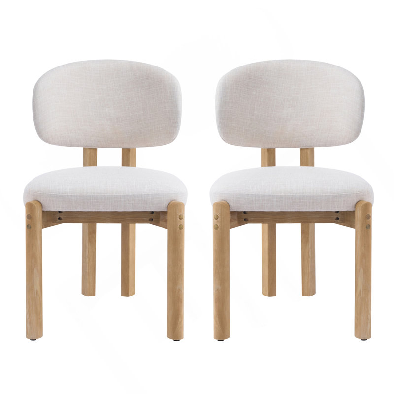 Ensemble de 2 chaises de salle à manger rembourrées beige avec cadre naturel scandinave, Beige, naturel
